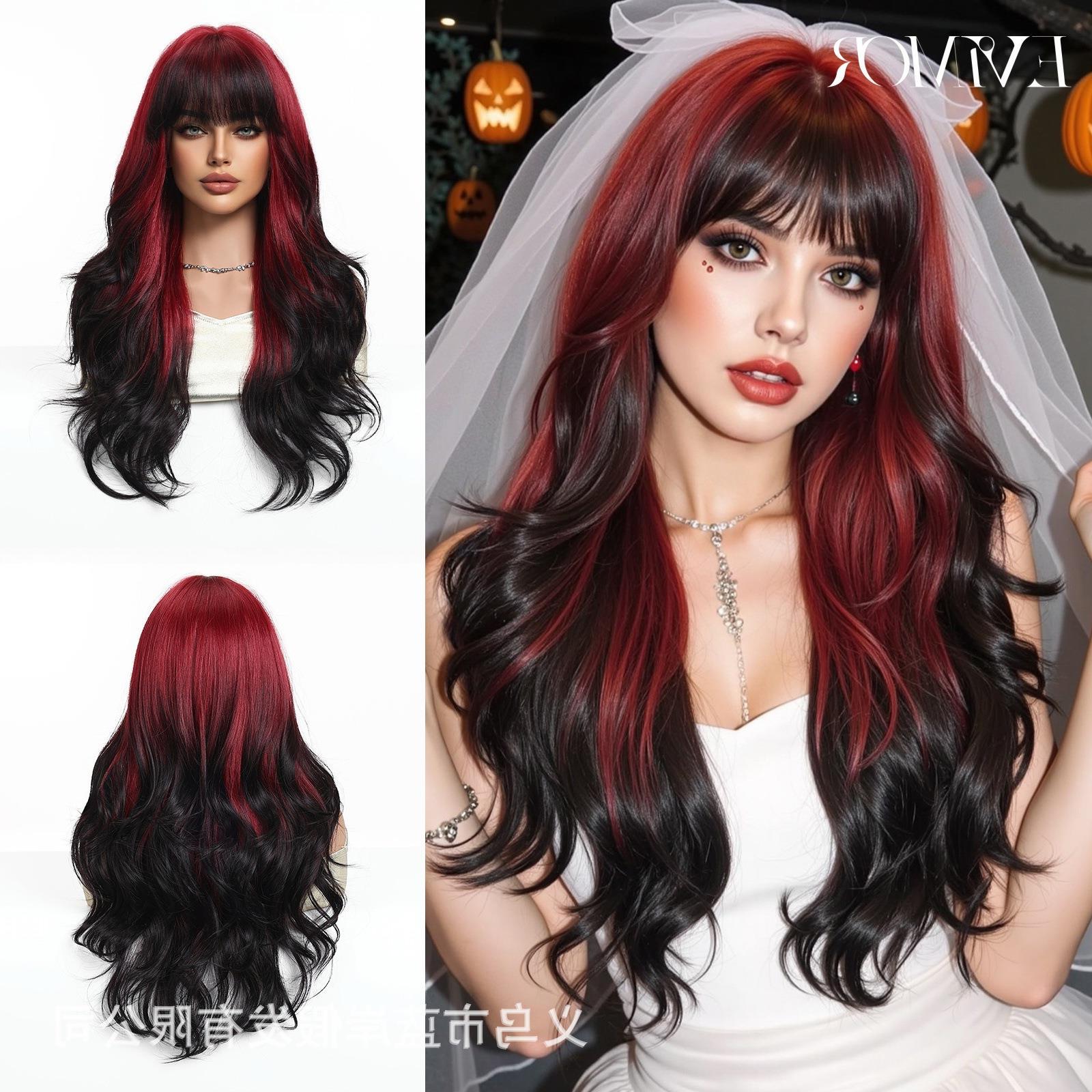 外贸跨境假发女全头套圣诞节万圣节变装齐刘海大波浪cosplay假发