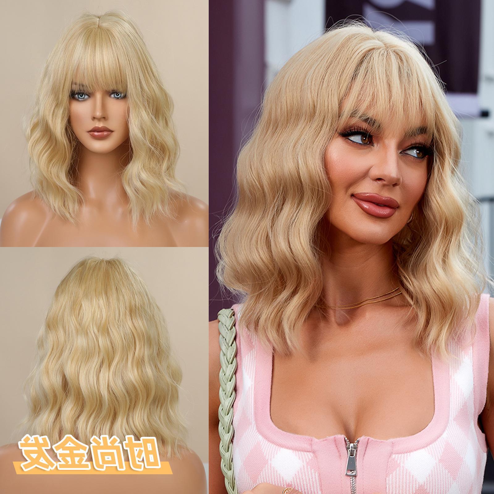 网红热销款假发女可爱风金色波波头短卷发工厂现货哑光高温丝全头