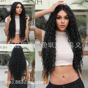 黑色非洲小卷蕾丝假发28inch中分长卷发进口丝化纤发前额蕾丝假发