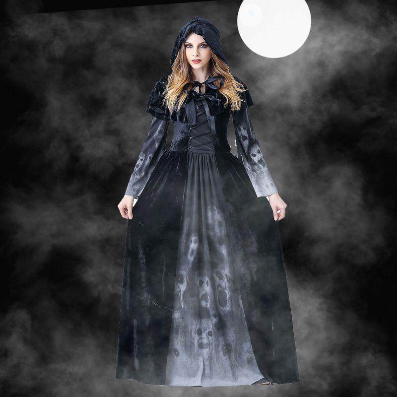 万圣节成人女死神长裙恐怖骷髅吸血鬼角色扮演服酒吧舞台服装代发