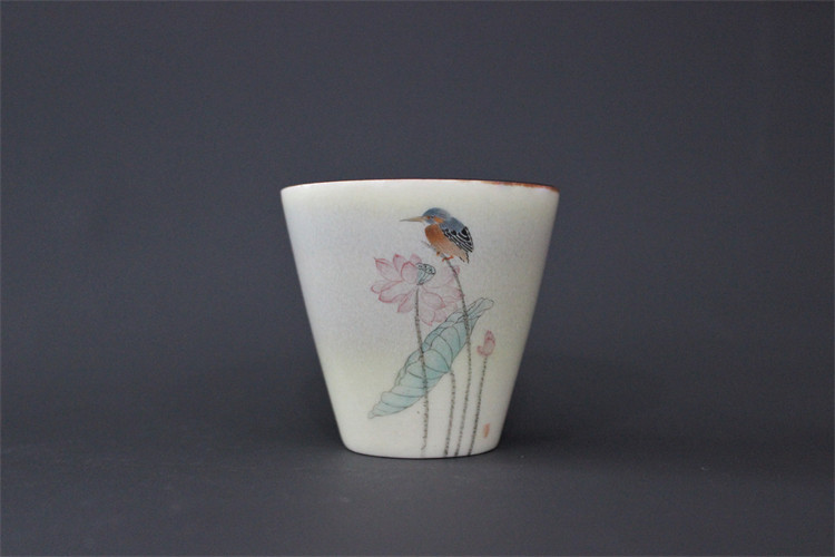 等于堂柴烧 主人杯 尉小芳花鸟手绘 天然窑变 随身杯 仿古 精品