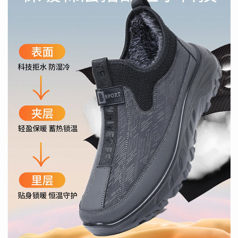 老北京布鞋男鞋加绒冬季厚棉鞋防滑软底保暖男士中老年套脚爸爸鞋