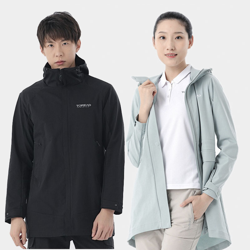 探路者风衣男 女防风中长款防风防雨透气运动风衣外套TAYH81803