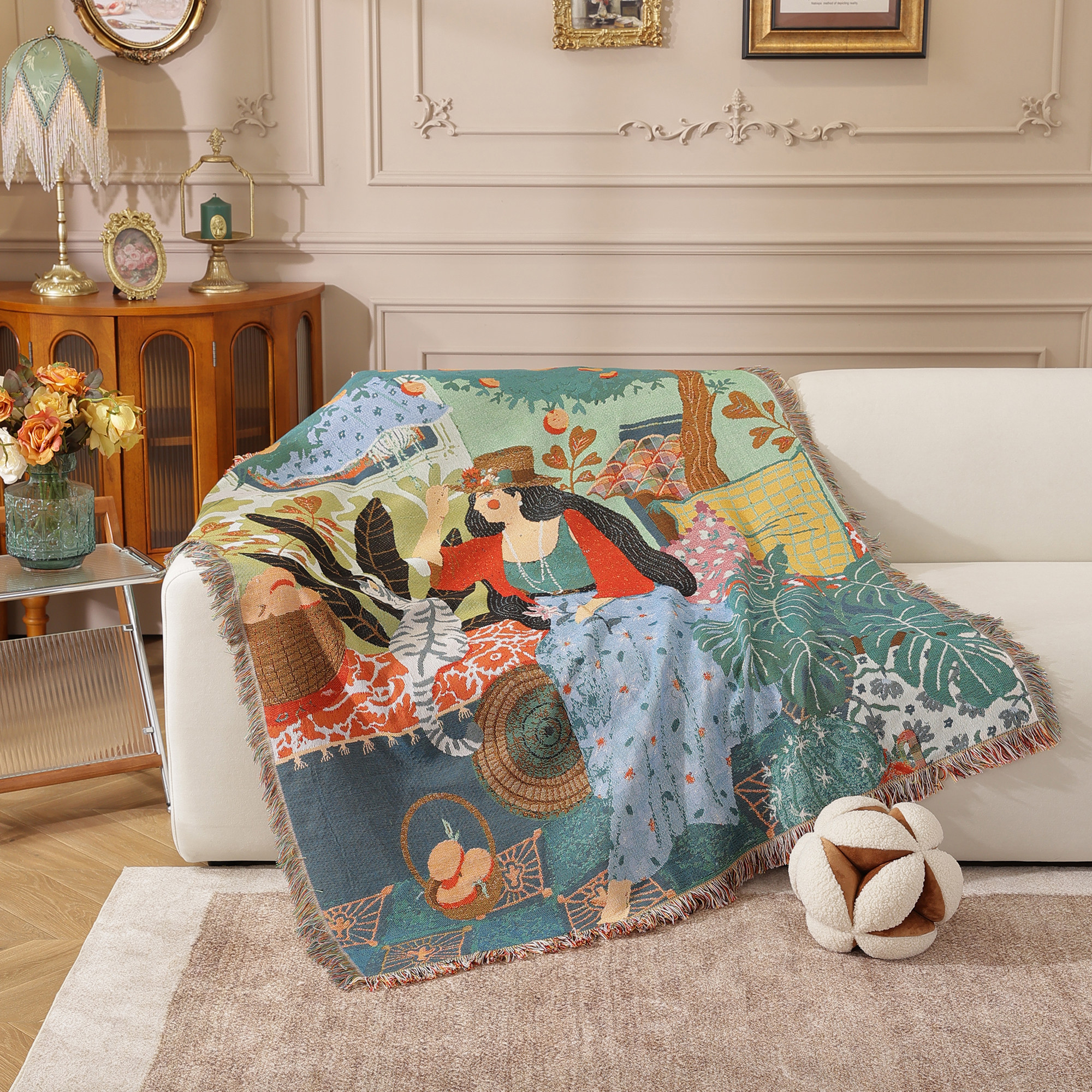 高级感轻奢风森林系单人沙发巾沙发毯防尘布装饰布盖巾挂毯露营毯