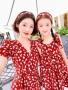 AM Sauce Mom Family Angry Pushing Style Ocean Red Pattern Print Dress Summer Dress Nữ Dressing Parent-child Wear Hair Band - Trang phục dành cho cha mẹ và con váy trẻ em