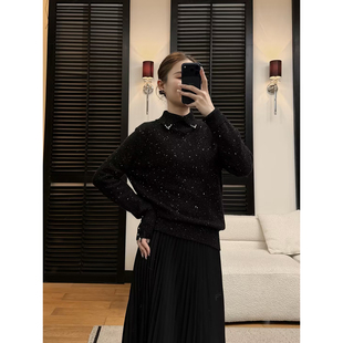 HELA 针织衫 AOMI 绵羊毛重工钉珠亮片长袖 星河POLO 邱莹莹