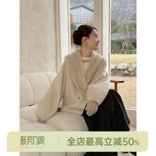 绵羊毛91.8% 奶油水貂大衣 山羊绒水貂大衣 AOMI 邱莹莹HELA