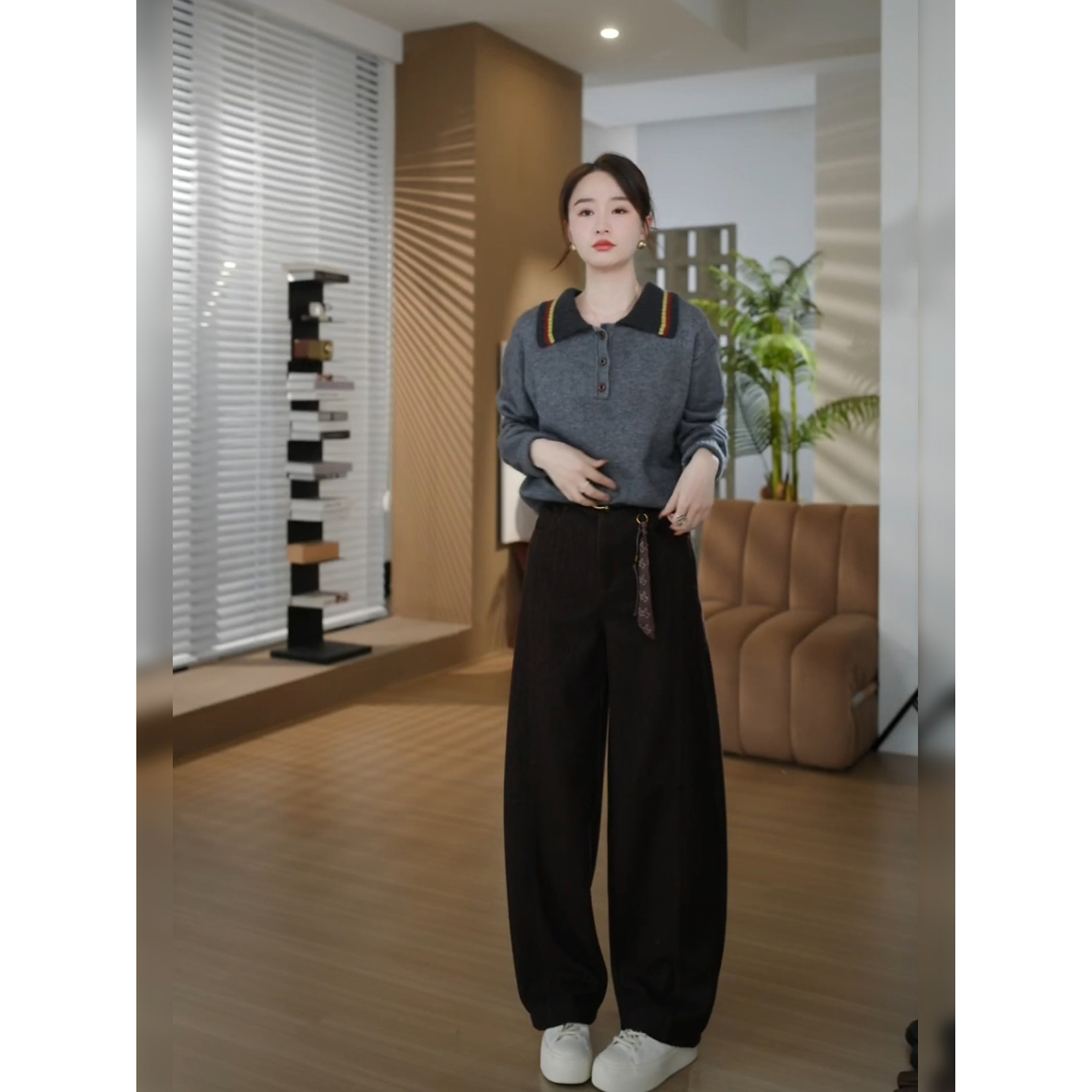 邱莹莹 HELA AOMI “可可裤”绵羊毛醋酯宽松阔腿休闲裤