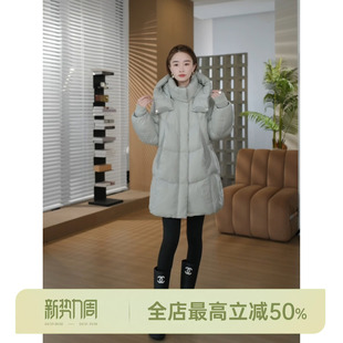 HELA 连帽中长款 AOMI 白鸭绒经典 羽绒服 专柜爆款 邱莹莹