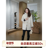 邱莹莹 绵羊毛100%气质连帽单排扣皮草 燕麦暖绒 HELA AOMI