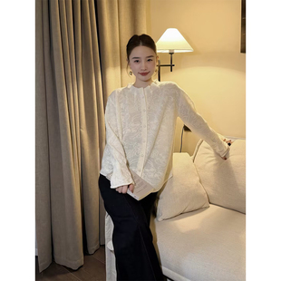 绵羊毛100%花苞圆领印花针织衫 邱莹莹 浮雕花径 AOMI HELA