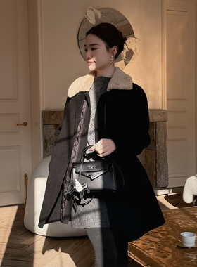 邱莹莹HELA AOMI “真两件套.皮草大衣”100%绵羊毛三穿大衣