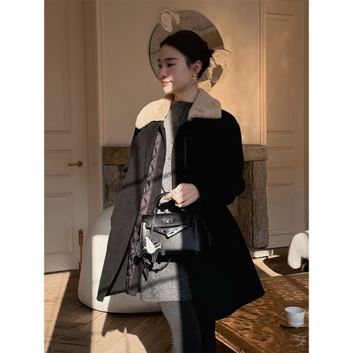 HELAAOMI100%绵羊毛三穿大衣