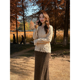 法式 磨毛弹力蕾丝 碎花设计感小众打底T恤 AOMI 邱莹莹HELA