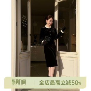 法式 邱莹莹 许我耀眼 AOMI 拼接高级感黑白撞色连衣裙 HELA