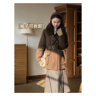 90白鹅绒狐狸毛领风衣式 邱莹莹 3穿毛领鹅 AOMI 羽绒服 HELA