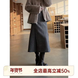 邱莹莹 HELA AOMI “格纹鱼尾裙”绵羊毛温柔百搭格纹长款半身裙