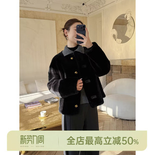 羊皮毛一体落肩通勤风皮草 黑金扣.皮毛一体 邱莹莹HELA AOMI