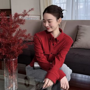 红韵 绵羊毛衬衫 式 邱莹莹 风磨毛衬衫 AOMI 剪裁工装 HELA