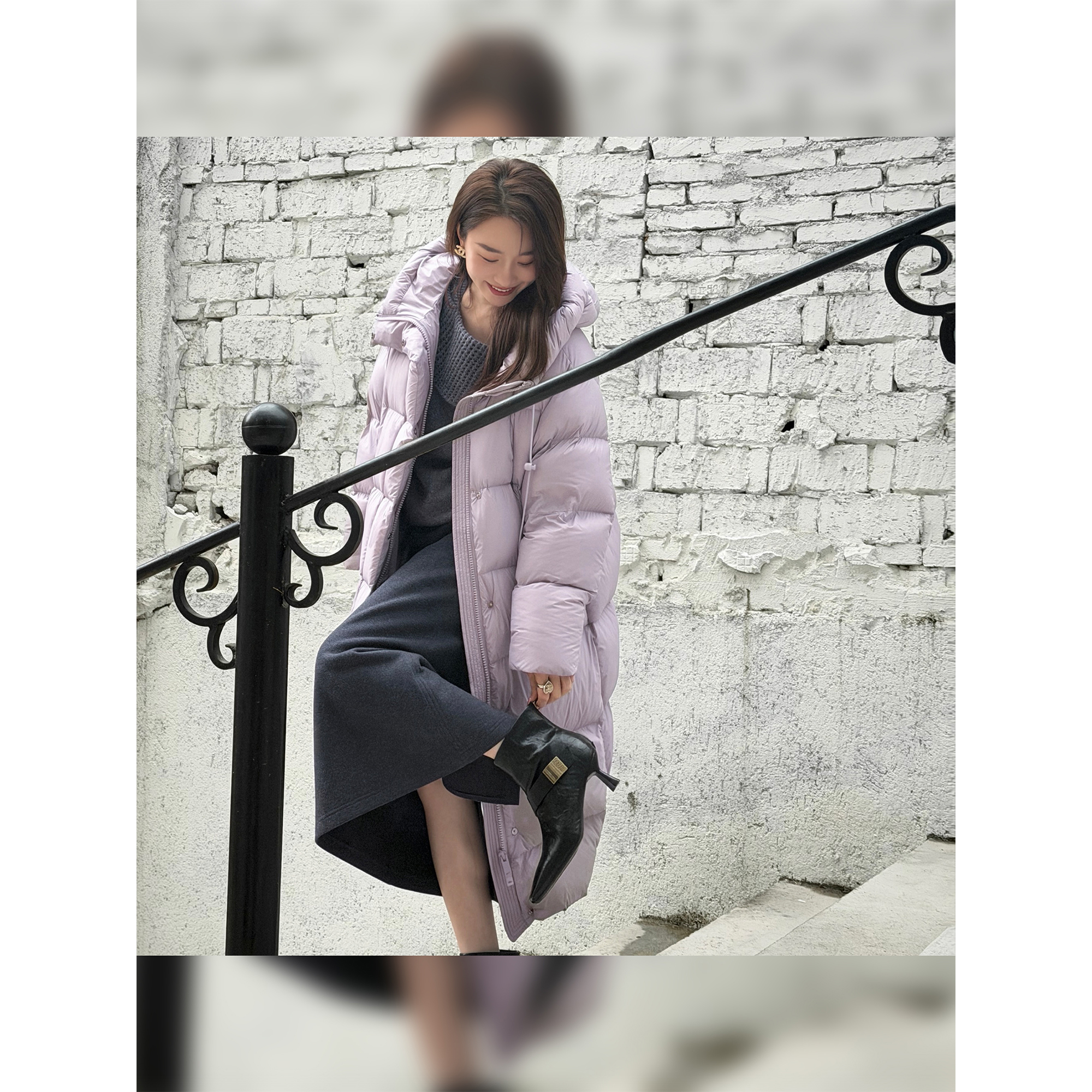 邱莹莹 HELA AOMI “可溯源.热气球”90白鸭绒豆腐块长款羽绒服