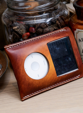 罐手制 手工定制染黄棕色意大利植鞣革 MP3 ipod classic ipc皮套