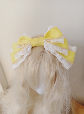 原创手作全新黄色蝴蝶结KC甜美风格蕾丝+缎带发箍