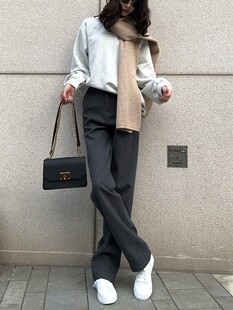 深灰色毛呢高腰直筒阔腿拖地裤 子 女2025秋冬显瘦宽松休闲垂感长裤