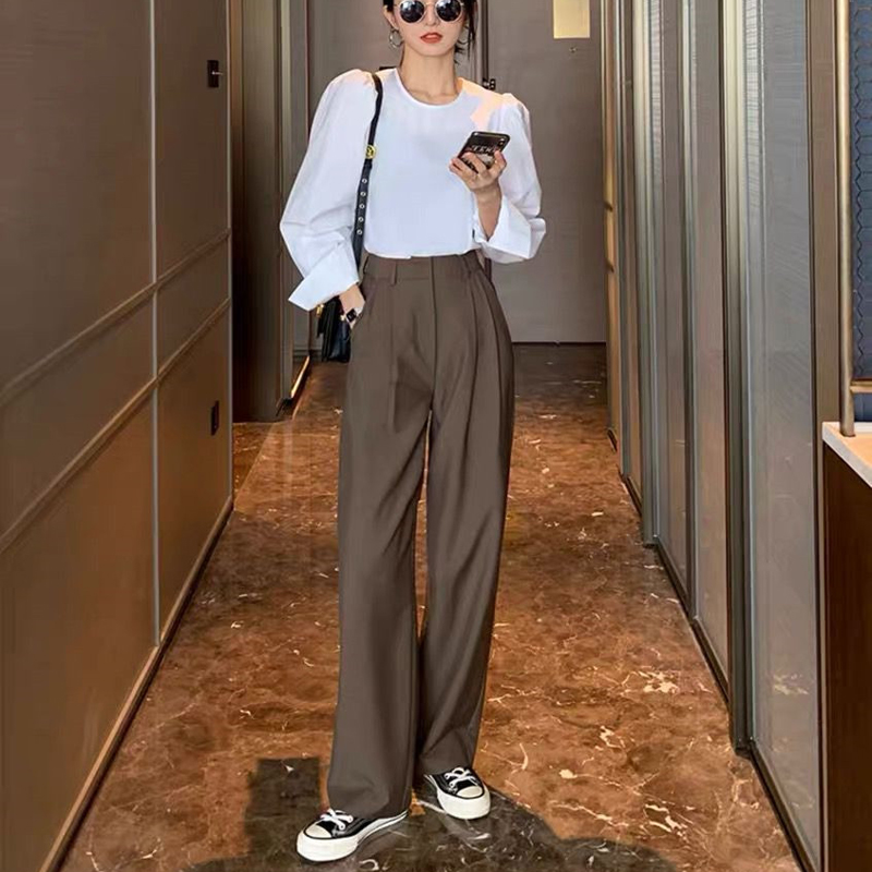 直筒阔腿裤女高腰垂感西裤2025休闲百搭显瘦休闲宽松拖地西装长裤