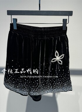 轻奢潮牌TCH专柜正品 2024秋款女士丝绒烫钻休闲短裤 T72C216007