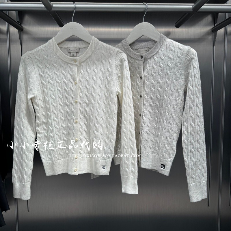 CKJeans绞花修身针织开衫