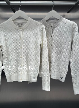 CK Jeans专柜正品 2025秋冬新款女士绣标绞花修身针织开衫44E307G