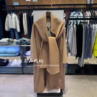 CK Jeans专柜正品 2025秋款女士羊毛混纺围巾领毛呢大衣 44D534G