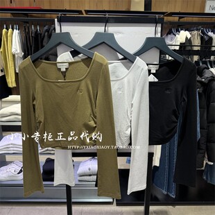 CK Jeans专柜正品 2025早春女士莱赛尔方领短款长袖T恤 J225097