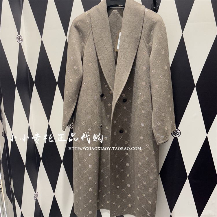 TCH正品字母烫钻羊绒大衣