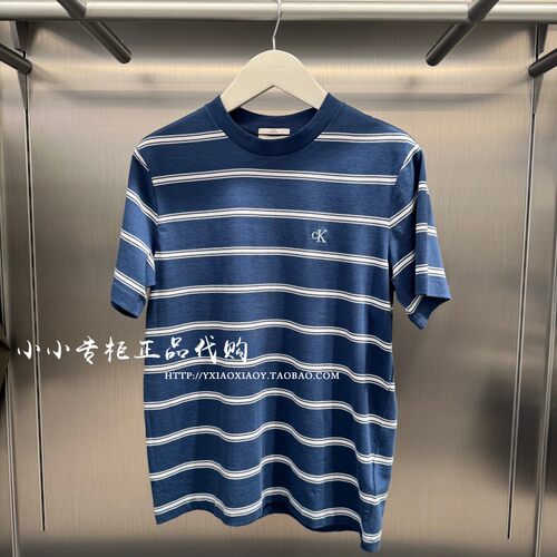 CKJeans刺绣条纹短袖T恤