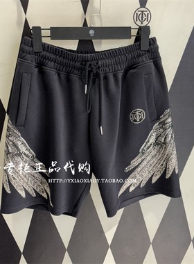 TCH轻奢潮牌专柜正品 25春夏男女同款烫钻翅膀休闲短裤T75A216013