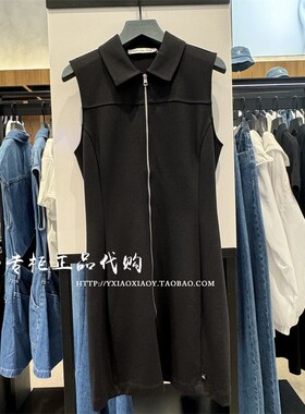CK Jeans专柜正品 2024早秋新款女士拉链翻领无袖连衣裙 J223521
