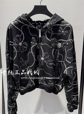 轻奢潮牌TCH专柜正品 2025春夏短款蝴蝶结烫钻开衫卫衣T75A176002