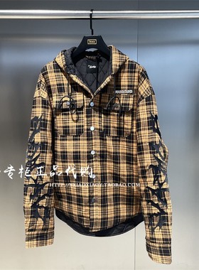 INXX专柜正品 2023冬款男女刺绣宽松格纹连帽棉衣棉服 EAD416B170