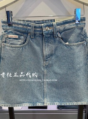 CK Jeans专柜正品 2026春夏新款女士字母织带腰边牛仔短裙47G727G