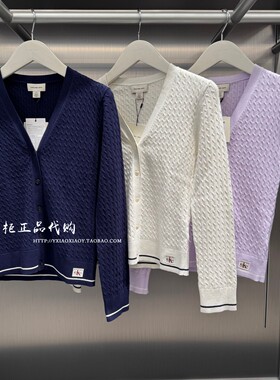 CK Jeans专柜正品2026春夏款女士绣标绞花纽扣V领针织开衫47F322G