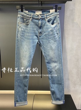 CK Jeans专柜正品 24春款男士破洞做旧猫须楔形锥形牛仔裤J325394
