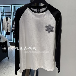 长袖 拼接烫钻时尚 T恤T75A086026A 2025春夏款 TCH轻奢潮牌专柜正品