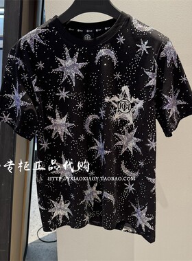 TCH轻奢潮牌专柜正品 2025夏款星空重工烫钻短袖T恤 T75B106020