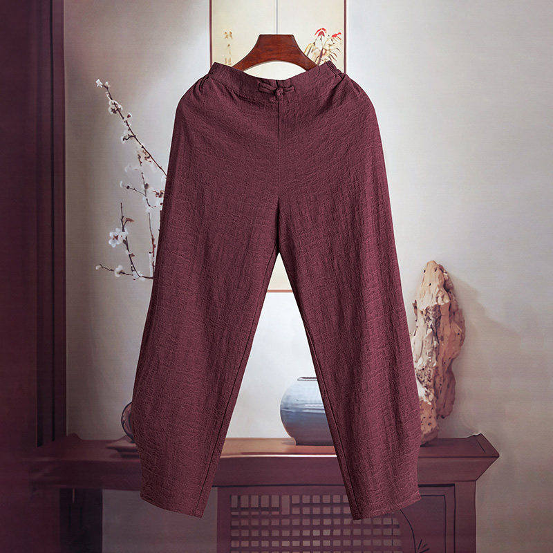 由天丨断码中国风男裤夏季薄款棉麻九分裤男士亚麻裤宽松小脚裤