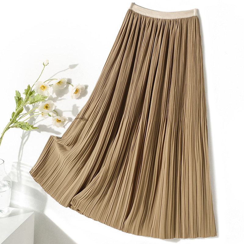 丝滑垂坠料 立体感艺术细条褶皱 百褶裙半身裙女夏季中长款a字裙