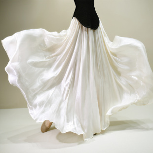 2508 气质高级感缎面A字半身裙女高腰显瘦大摆长裙不规则半裙