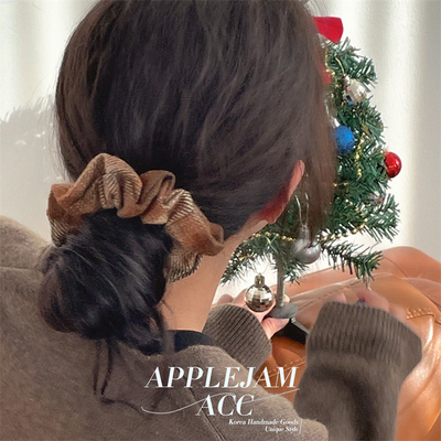 韩国进口 Qiao值~渐变撞色呢子格纹花纹肠圈 秋冬氛围感 头花发绳