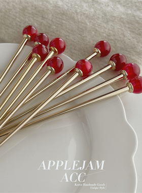 韩国进口 新年红 France树脂 珠光红色糖果金属筷子发簪 盘发神器