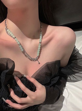 设计感小众串珠项链女锁骨链珠子吊坠饰品糖果风潮牌拼接多层百搭